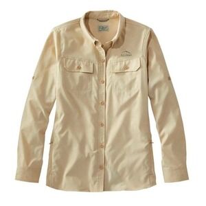 LLBean Womens No Fly Zone Long Sleeve Button Up Outdoor Shirt Sand Dune XL Reg